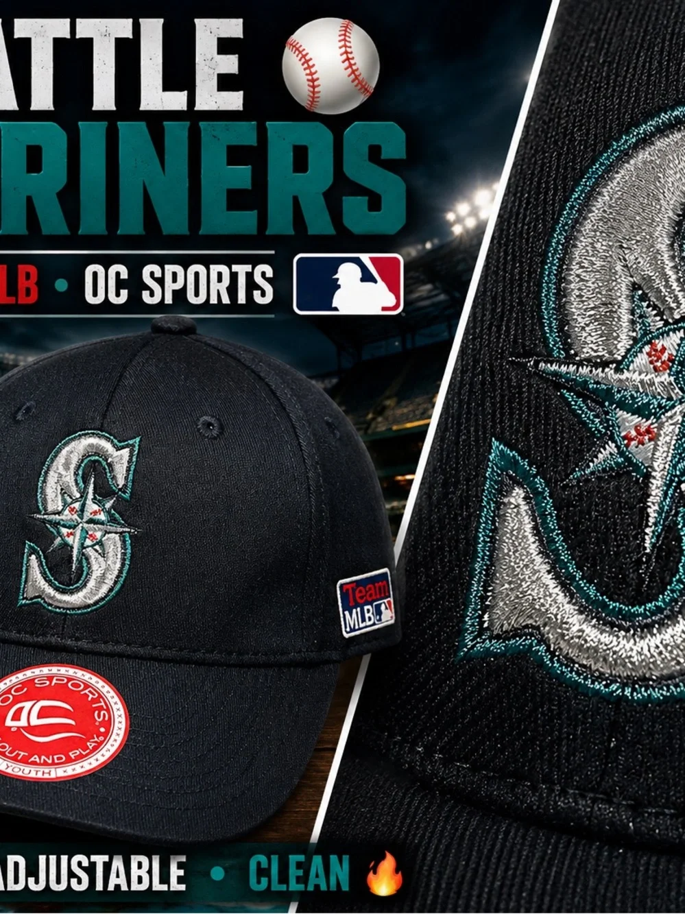 Seattle Mariners Black Embroidered Baseball Cap